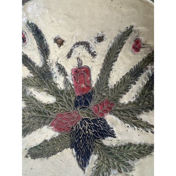 Vintage Brass Cloisonné Handle Bowl Christmas Candle Design Candy Dish - Picture 6 of 7